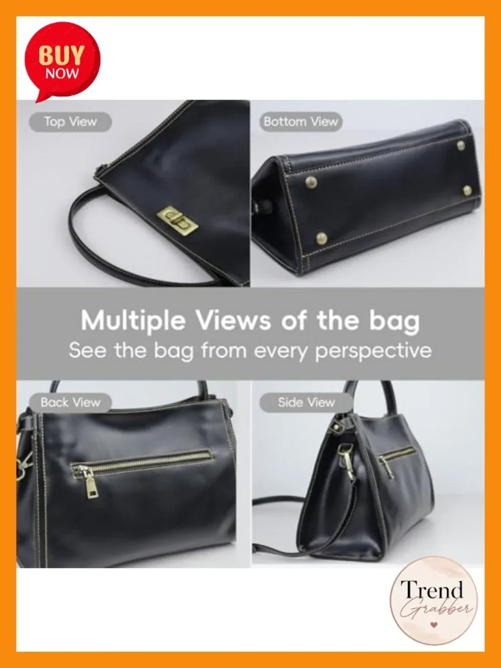 Genuine Leather Purse Women's Convertible 3-Way Crossbody Bag with Metal Feet